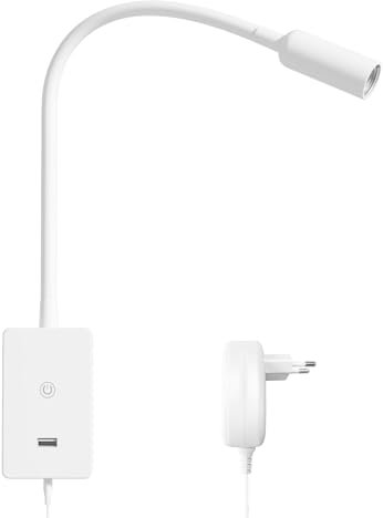 ENUOTEK Leselampe Bett Wandmontage, LED Wandleuchte Leselicht, 4W Bettlampe Wandlampe LED Bettleuchte Touch Dimmbar, 240Lm Schwanenhals LED Nachttischlampe, mit 2A USB Ladeanschluss, Neutralweiß 4000K