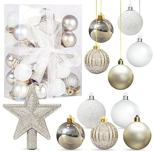 Palline di Natale Bianco Oro, 30pcs, 3CM Mini Palla di Natalizie, Decorazioni Albero di Natale, di Plastica per Vacanze Feste