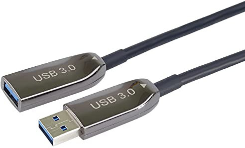 PremiumCord 20m USB 3.0 Optical Extension Cable, Fibre Optic, Data & Charging, A to A, 5Gbps, Black, for PC, Smartphone & USB Devices