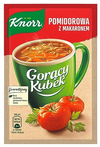 KNORR Gorący Kubek Hot Cup Instant Soup with Noodles 5x19g Tomato Soup Pomidorowa