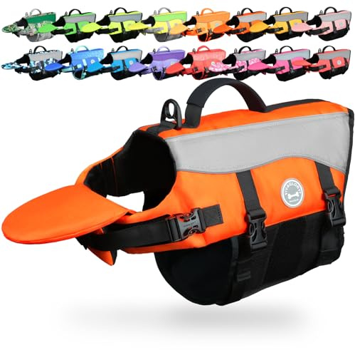 VIVAGLORY Hunde Schwimmweste Front Float Hundeschwimmweste, XXS, Neonorange | Rettungsweste with Frontauftrieb Kopfstütze zum Schwimmen, Ripstop & Auftrieb for Hund