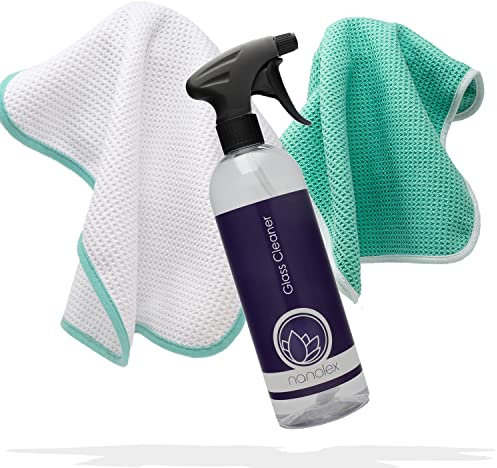 detailmate Auto Glasreinigungs Set - Glasreiniger 750 ml mit Zwei Mikrofaser Waffeltüchern 450GSM 35x35cm - Scheiben Reinigungsset mit Mikrofasertüchern