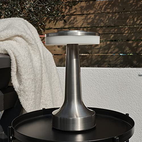 MiniSun | Wireless Satin Nickel Touch Table Lamp with an Integrated Rechargeable LED Mood Light | Table Lamps, Home Décor & Improvement Essential