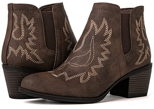 GLOBALWIN Women's Pull On Ankle Boots The Western Cowboy Cowgirl Boots, 21yy01 Brown2, 9 UK