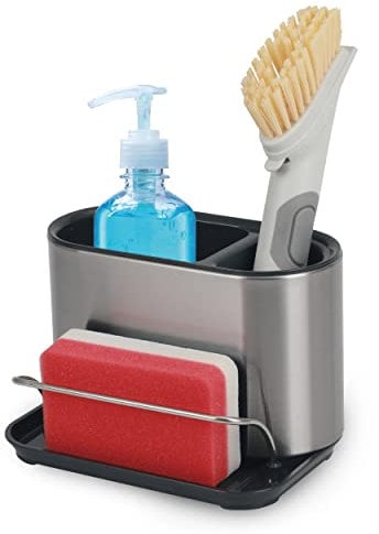 Top 3 Kitchen Sink Organiser – Lightweight Stainless Steel Sink Caddy – Non-Slip Kitchen Organiser Storage Caddy – Removable Drip Tray – Liquid Soap, Sponge, Cleaning Brush, Washing Up Bottle
