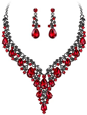 Clearine Wedding Bridal Teardrop Crystal Prom Party Jewellery Set for Women | Rhinestone Cluster Statement Necklace Drop Dangle Earrings, Costume Jewellery