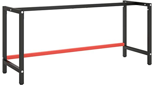 Tidyard Structure établi Table Support Base Meubles Mobilier Bricolage Garage Atelier Durable Métal Noir et Rouge Mat 180 x 57 x 79 cm