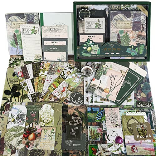 Scrapbook Zubehör, 351 Stück Bullet Journal Zubehör und Junk Journal mit Journaling Zubehör, Vintage Scrapbook Papier Scrapbook Stickers, Scrapbook Set Schulsachen Aesthetic Stuff für Mädchen, Botanik