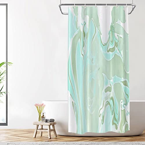 Shrahala Mint Green Marble Decorative Shower Curtain, Turquoise Marble Inky Texture Pastel Blue Bathroom Décor Polyester Fiber Waterproof with Plastic Rings for Shower Stall Bathtubs 72 x 36 in