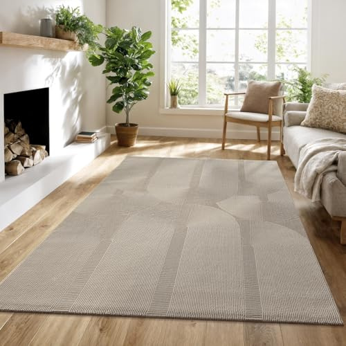 the carpet Lima nachhaltiger und umweltbewusster Designer Teppich, weich & pflegeleicht, 3D-Effekt, waschbar, Flor aus 100% recyceltem Polyester, Beige, 80 x 150 cm