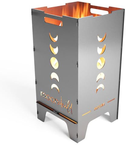 MOCAVI Edelstahl Feuertonne Moonchild 73 cm | 3 mm V2A Design-Feuersäule für Garten, Terrasse und Balkon Feuerschale Feuerkorb massiv sicher groß quadratisch Feuerstelle Outdoor faltbar hitzefest
