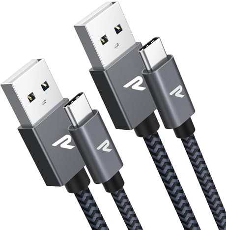 RAMPOW Cavo USB Type-C [2Pezzi, 2M], Cavo USB C Ricarica Rapida 3.1A QC 3.0, Cavo iphone 15 per iPhone 15/15 Pro, Samsung S22/S21/S20/S10/S9/S8, Huawei, Xiaomi, OnePlus - Grigio Siderale