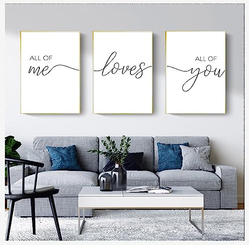 Drucken Sie Paar-Zitate auf Leinwand, Gemälde für Kinderzimmer, Wandbilder, Schlafzimmerdekoration, nordisch, minimalistisch, „All of Me Loves All of You“, Poster, 40 x 50 cm, 3 Stück, rahmenlos