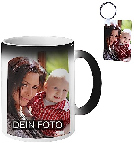 Tasse mit Foto & Text bedrucken Lassen/Farbige Tasse+Schlüsselanhänger (Farbwechsel)