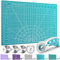 Miuzei Base de Corte A3 con Cutter Circular,Tapete de Corte,Alfombrilla de corte grande, resistente a los cortes, autocurativa, perfecta para coser, manualidades, patchwork,Cian