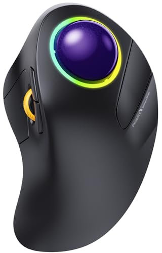 ProtoArc EM03 Wireless Trackball Maus Bluetooth, RGB Kabellose Trackball Maus mit Fingerbedienung, Wiederaufladbare Ergonomische Maus, Multi-Geräte, Kompatibel mit iPad, Mac, Windows - Lila