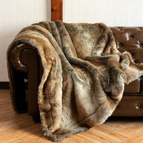 CLOYAO Kunstfelldecke,Faux fur Blanket,Hochwertige Kuscheldecke Fellimitat,Luxuriöse,Gemütlich,Dekorativ,Lang Plüsch Wolldecke,Tagesdecke,Dicke Sofadecke,Couchdecke,(150x200 cm,Braun)