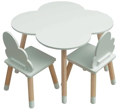 Rebecca Mobili Kinder-Tisch und 2 Stühle Set, Grün Braun, MDF Kiefer, für Kinderzimmer, Spielzimmer - Abmessungen: 44 x 60 x 60 cm / 50 x 25 x 25 cm - Art. RE6900