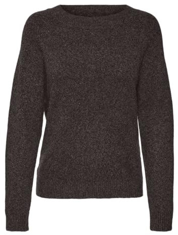 VERO MODA Women's Vmdoffy LS O-Neck Blouse Ga Noos Sweater, Chocolate Cake/Detail: w. Black Melange, XXL