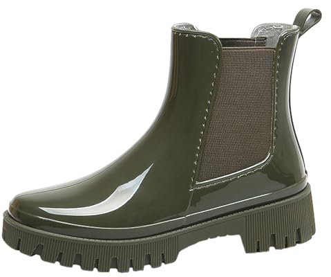 Jamrom Donna Moda Stivaletti Chelsea Stivali da Pioggia Tacco Grosso Stivali di Gomma Verde SN0708183 EU36
