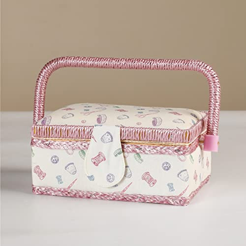 Nähkästchen, Nähkorb mit Blumendruck-Design, Nähset-Aufbewahrungsbox mit herausnehmbarem Tablett, integriertem Nadelkissen und Innentasche (Farbe: Rosa, Größe: 19,5 x 13 x 10 cm) ( Color : Pink )