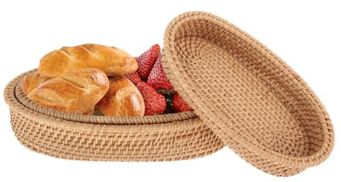 QLoztyse Brotkörbe zum Servieren – Brotwärmer, Rattan-Weidenkorb für Tisch, Abendessen, Brötchen, Knallbonbons und Snacks, geflochtener Korb, Weidenkorb, Aufbewahrungsschalen für Küchentheke, 3er-Set