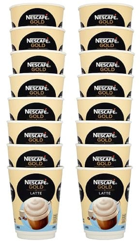 Nescafe Gold Blend 2 x 8cups Latte On the Go Mug With Welari Thank You Card Instant Coffee Skim Milk Powder Ready Hot Travel Drink (16cups) (2pack)