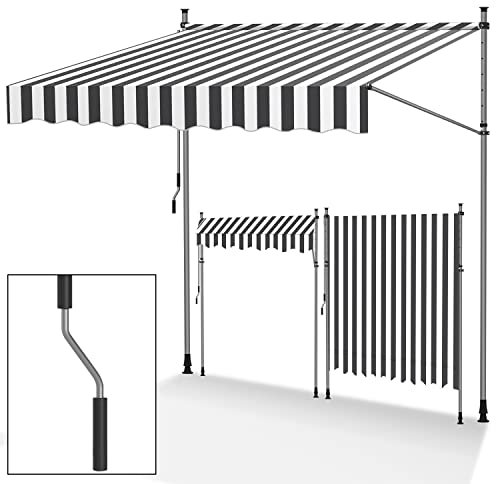 Tubiaz Klemmmarkise Balkon ohne Bohren, markise Balkon 300cm breit mit Handkurbel, Höhenverstellbare, UV-beständig und wasserdicht Klemmmarkise für Terrasse Balkon, Weiß-grau