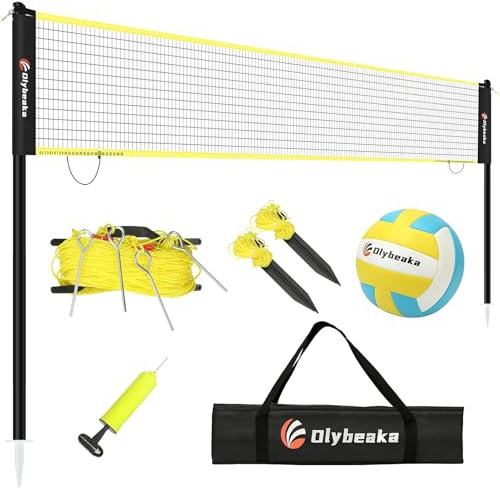 Portable Outdoor Volleyball Net Set for Backyard Beach with Adjustable Poles, Soft PU Volleyball & Pump, Carry Bag and Durable Anti-Sagging Net (Black and Green, 32ft)