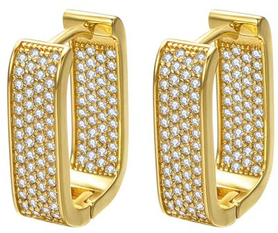 JOLCHIF Zirkonia Ohrringe Gold Viereckige Creolen Hängend Modeschmuck Ohrringe Vergoldet Damen Geometrisch Creolen