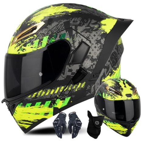 Modularer Motorradhelm Mit Handschuhen Und Gesichtsschutz, Flip Up Helm Erwachsener Motorradhelm Mit Doppelvisier, ECE-geprüfter Helm Für Männer Und Frauen