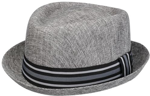Lipodo Pork Pie Stoffhut - Klassischer Look - Hut aus Stoff - Sonnenhut mit Ripsband und Schleife - Herren - Frühjahr/Sommer grau L (58-59 cm)