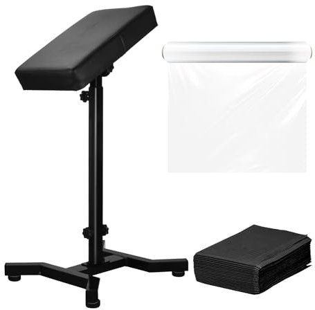 ATOMUS Armrest Stand and Legrest with Black Thicken Tattoo Pad 23.5 * 36 * 6cm Adjustable Height Chair Frame Non-Slip Base Square Leather 30cm Cling film 20pcs Tattoo Tablecloth