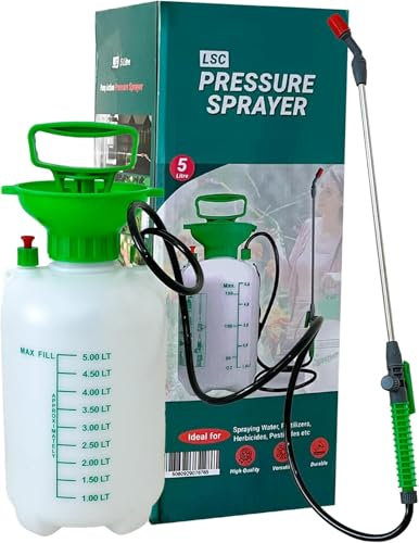 LSC 5L Pressure Sprayer - High-Pressure Garden Pump with Adjustable Nozzle, Carry Strap & Ergonomic Handle for Weed Killer, Pesticides, Patio Cleaning, and Garden Maintenance