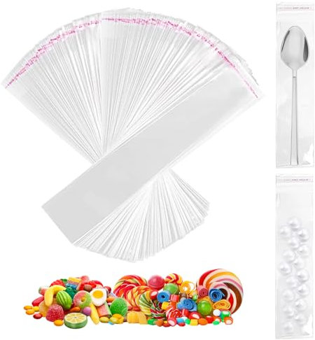200 Pièces Sachets Transparents Bonbons,25 x 5 cm Sachet Cellophane Transparent,Sac en Plastique Adhésifs,Pour la bijouterie Artisanat Bougies Confiserie