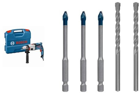 Bosch Professional perceuse à percussion GSB 24-2 (1 100 W, couple maxi : 40/14,5 Nm, dans L-Case) + 5x Coffret de forets Expert HEX-9 HardCeramic (pour Tuiles, Carrelage, Ø 6 mm, Accessoire)