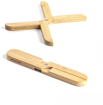 WUERMU Klappbare Bambus-Topfuntersetzer, 2er Set, 25 cm (10 Zoll) Hitzebeständige Untersetzer aus Naturbambus, Schutz für Küchenarbeitsplatten und Esstische.