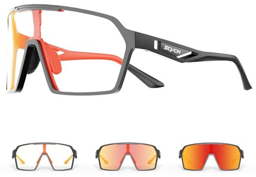 SCVCN Fahrradbrille Selbsttönend Herren Damen MTB Brille Photochrome Rennrad Sonnenbrille Klar Sportbrille Radsport - S327