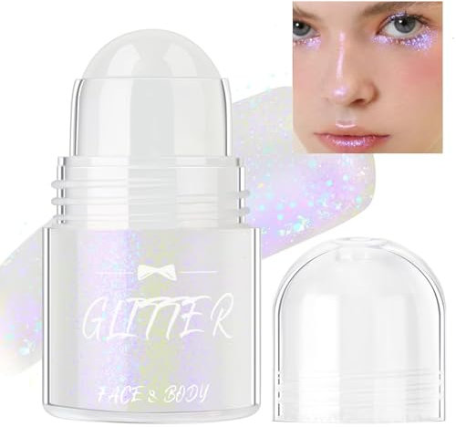 Glitzer Gel Roll on für Haare Gesicht und Körper | Gesichtsglitzer | Roll-on Body Glitter Gel | Meerjungfrau Festival Glitzer Schminke Rave Weiß | Shimmer Makeup (#01)