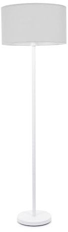 ValueLights | White Metal Single Stem Floor Lamp with Grey Fabric Drum Lampshade for Living Room Lounge | Floor Lamps, Home Décor & Improvement Essential | Included LED Bulb