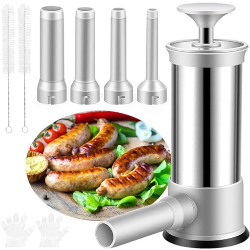 Usluole Wurstfüllmaschine und vertikale Wurstmaschine, Edelstahl hausgemachte Wurstmaschine mit 4 Füllrohren, manuelle Wurstfüller Fleischfüllung für Haushalt Küche, 1 kg große Kapazität