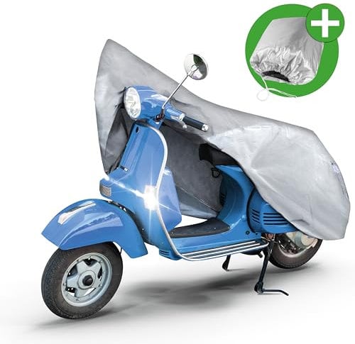 Motorrad Abdeckplane All Weather S, 100% wasserdichte Outdoor Motorrad Plane, Vespa Abdeckplane Ganz-Jahres-Schutz, Zubehör Plane Silber 185x90x110 cm
