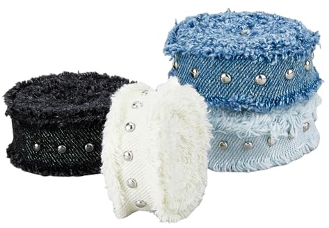 SUPERFINDINGS 4 Farben Denim Blaue Fransen Stoffband 7.7 Yards Denim Ribbon Ausgefranster Baumwoll Jeansstoff Zum Verpacken von Geschenken Verpacken von Haaren Nähen Hochzeit Zubehör, Breite:2.5cm