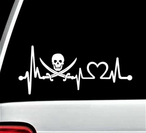 Rakelfix Herzschlag Pirat Jolly Roger gekreuzte Säbel Totenkopf Aufkleber Größe/Farbe ANPASSBAR Sticker Autoaufkleber