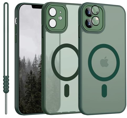 YUANDMI Cover Magnetica per iPhone 12 Compatibile con MagSafe, Custodia Per iPhone 12 Traslucida Opaca Case Ultra-Sottile Silicone Anti-Scivolo Resistente ai Graffi, Verde Scuro