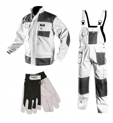 NEO TOOLS Arbeitskleidung: Arbeitsanzug-Set mit Arbeitsjacke, Arbeitshose | Uns Arbeitshandschuhe, Für Mechaniker, Arbeitskleidung Set robust viele Taschen Baumwolle
