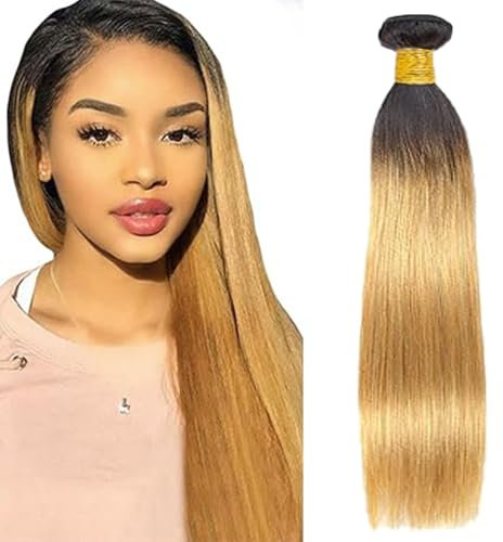 Lakaisa Straight Human Hair Bundles 100% Unprocessed Brazilian Remy Hair 1B27 Blonde Ombre Real Hair Echthaar Tressen Extensions Sew in Hair 1 Bundle for Woman 20 Zoll