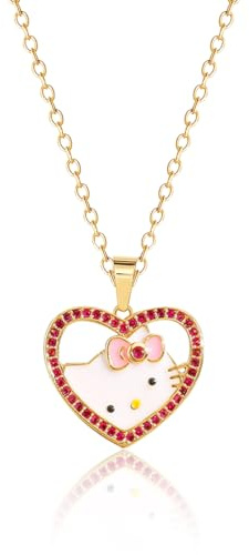 Gkaopi Kette Kitty Damen Gold Herz Halskette Rot/Weiß Zirkonia Herz Anhänger Kette Cartoon Anhänger Halskette Kitty Kinderschmuck Geburtstag Valentinstag Geschenke für Frauen und Mädchen