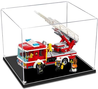 HCAEIOFJLE--GO 60107 City Rescue Ladder Fire Truck Display Box Creative Collection Box Gift 25*20*15CM(without model) Dustproof Storage Box Dust Cover