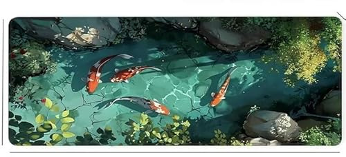 Fish Mouse Pad with Non-Slip Base, Black Cat Design, 80 x 30 cm Keyboard Desk Pad for Gaming, Office,Gift (Blue)